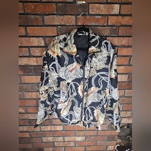 Vintage Carte 100% Silk Bomber Jacket Size medium Padded Shoulder